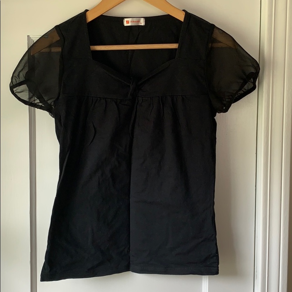 LIKE NEW | Puffy Sheer Sleeve Top, Black, XS